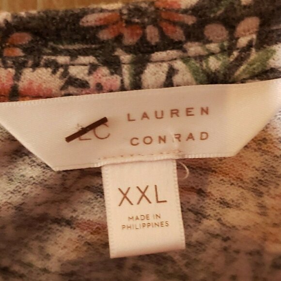 LC Lauren Conrad Womens Grey  Long Sleeve Floral Tunic With Tie Detail XXL - Picture 6 of 8